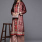 Ahalyaa Women Burgundy & Golden Floral Printed Gotta Patti Floral Velvet Kurta | Swadesiicart