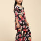 Alakhi Studio Girls Floral Georgette Printed V-Neck Kurta With Sharara - Black