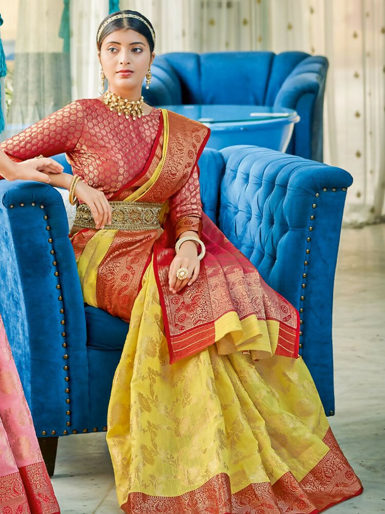Shree Shyam Fashion Linen Cotton Yellow Saree
