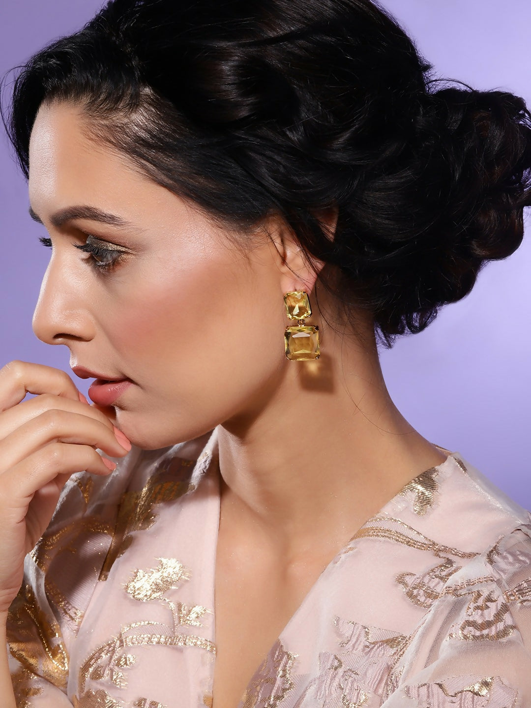 Yellow Duet Stone Earrings- Ruby Raang | Swadesiicart
