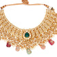 Kundan Choker with Matching Earrings & Maang Tikka Jewellery Set (Gold) - Ruby Raang - Swadesiicart