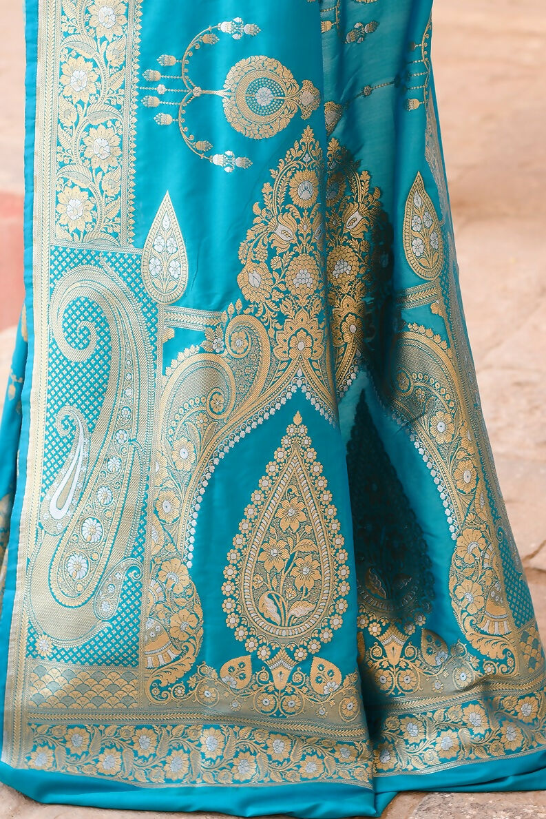 Joban Fashion Blue Banarasi Soft Pure Handloom Banarasi Silk Saree | Swadesiicart