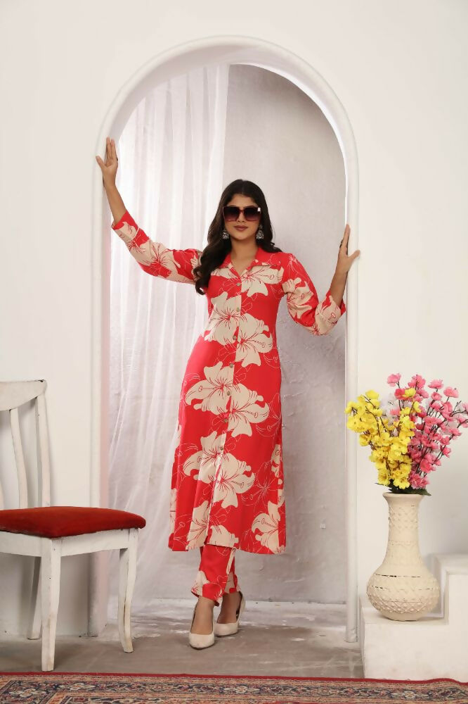Jyoti Fashion Women's Pink Rayon Floral Print with Side Pocket Kurtis & Sets | Swadesiicart