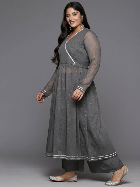 Ahalyaa Women's Traditional wear Kurta Set - Grey | Swadesiicart