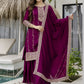 The52 Wine Beautiful Embroidered Vichitra Silk Fabric Straight Kurta, Palazzo and Dupatta Set - Swadesiicart