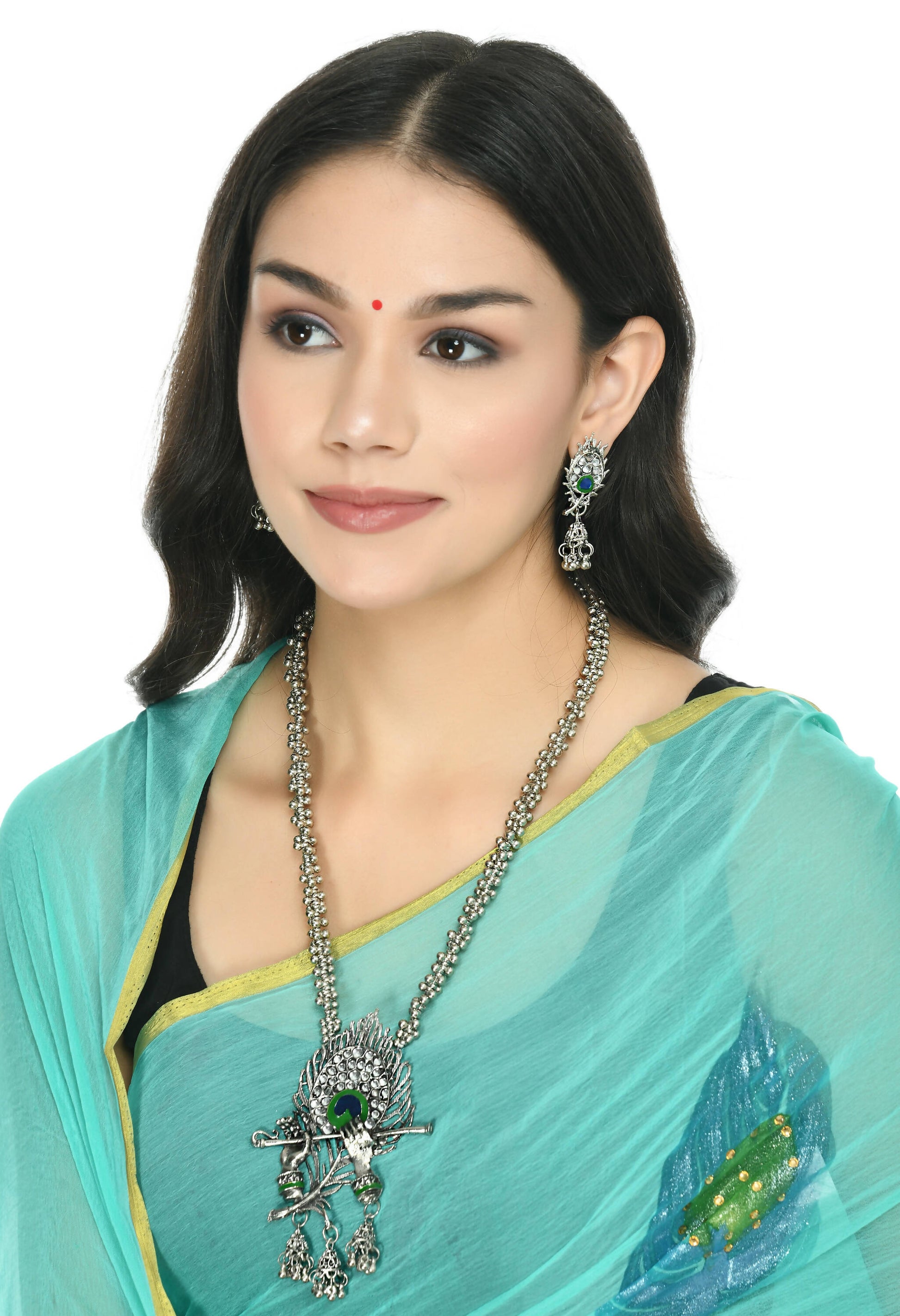 Mominos Fashion Johar Kamal Oxidised Silver-Plated Brass Finish Bansuri Long Necklace For Women (Silver) | Swadesiicart