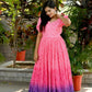 Jyoti Fashion Women's Pink Bandhej Print with Crush Pleating Muslin Anarkali Dress | Swadesiicart