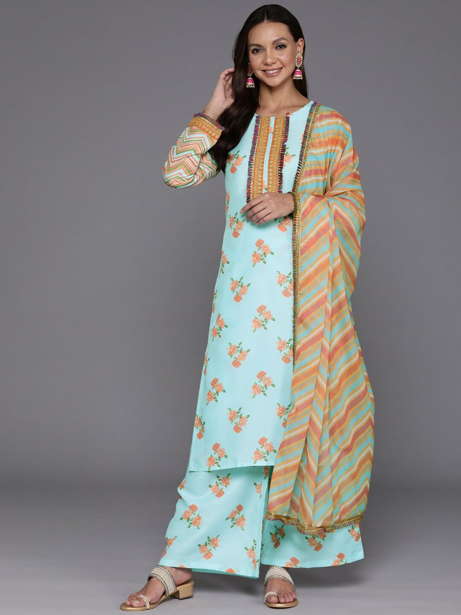 Ahalyaa Women's Traditional wear Kurta Set - Blue | Swadesiicart