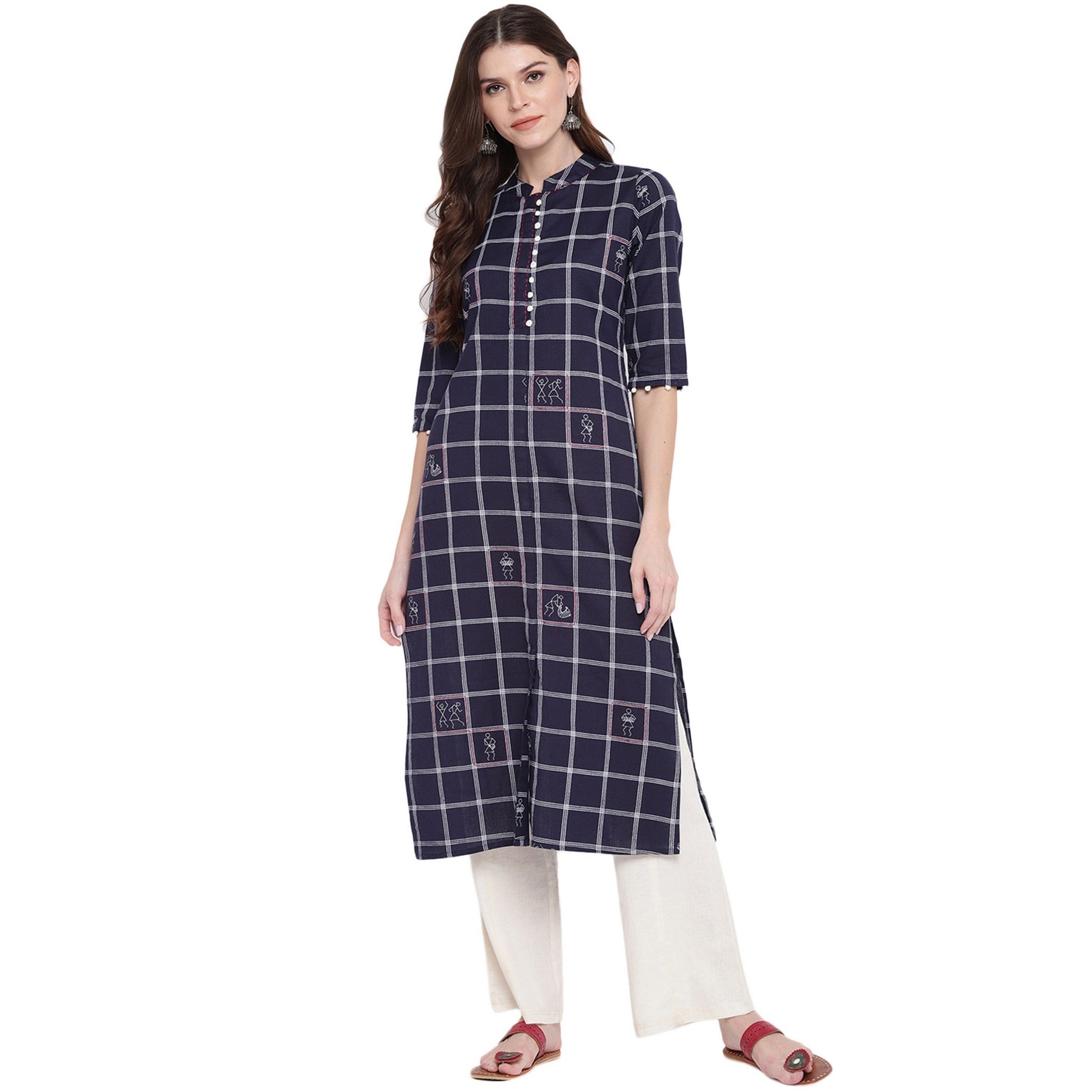 NOZ2TOZ Women's Navy Blue Printed Kurti- (1pc set) - Noz2Toz