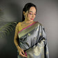 Joban Fashion Dark Grey Banarasi Soft Lichi Silk Paisley Saree | Swadesiicart