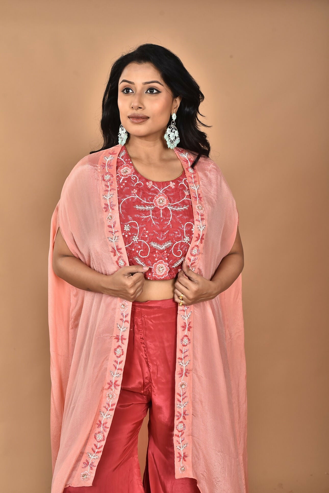 Morchari Women Hand Embroidery Crop Top-Rust - Swadesiicart