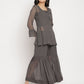 Ahalyaa Women Charcoal Grey Poly Chiffon Angrakha Kurta with Inner & Sharara | Swadesiicart