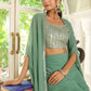 Janasya Sage Green Georgette Sequined Top Bottom Cape | Swadesiicart
