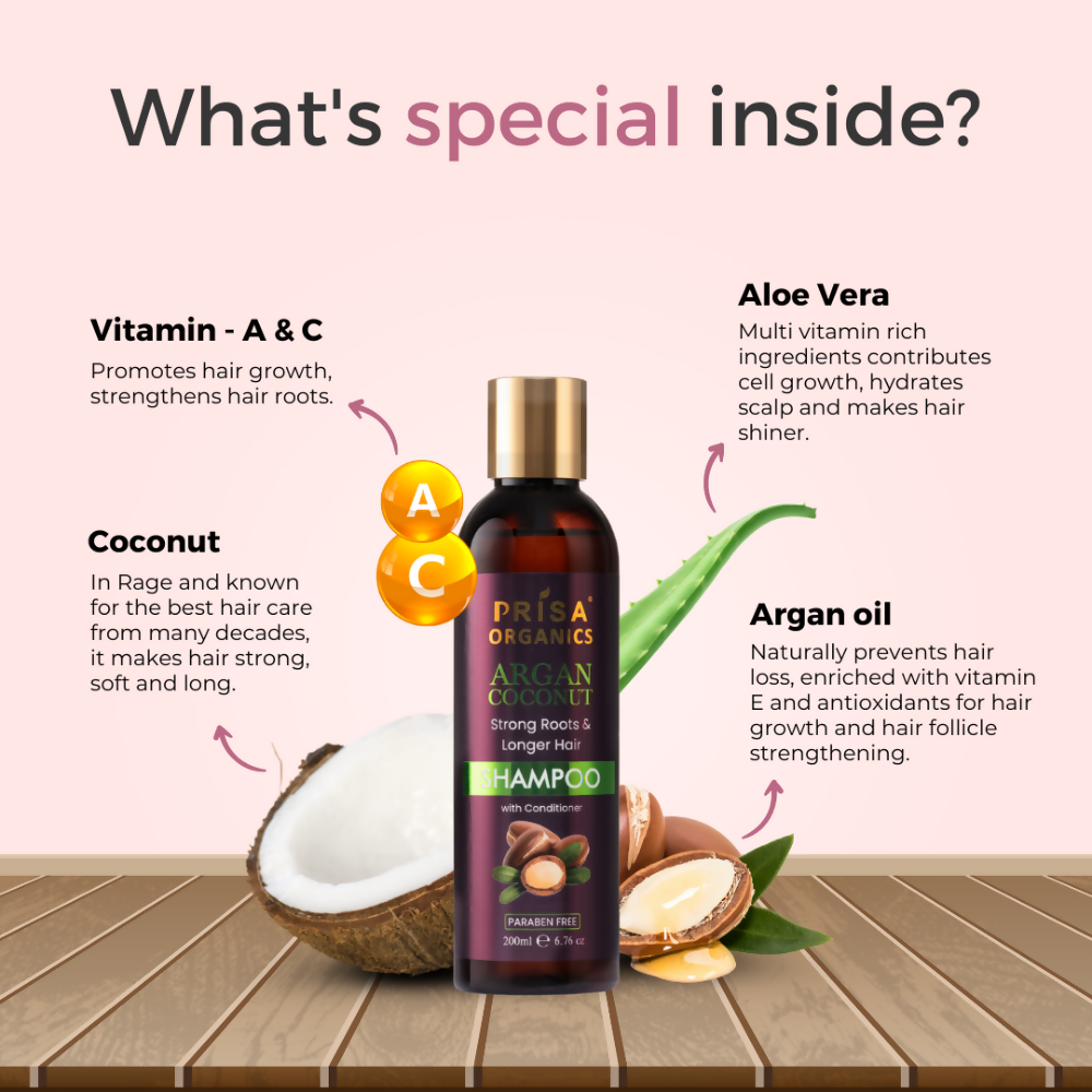 Prisa Organics Argan & Coconut Shampoo - Swadesiicart