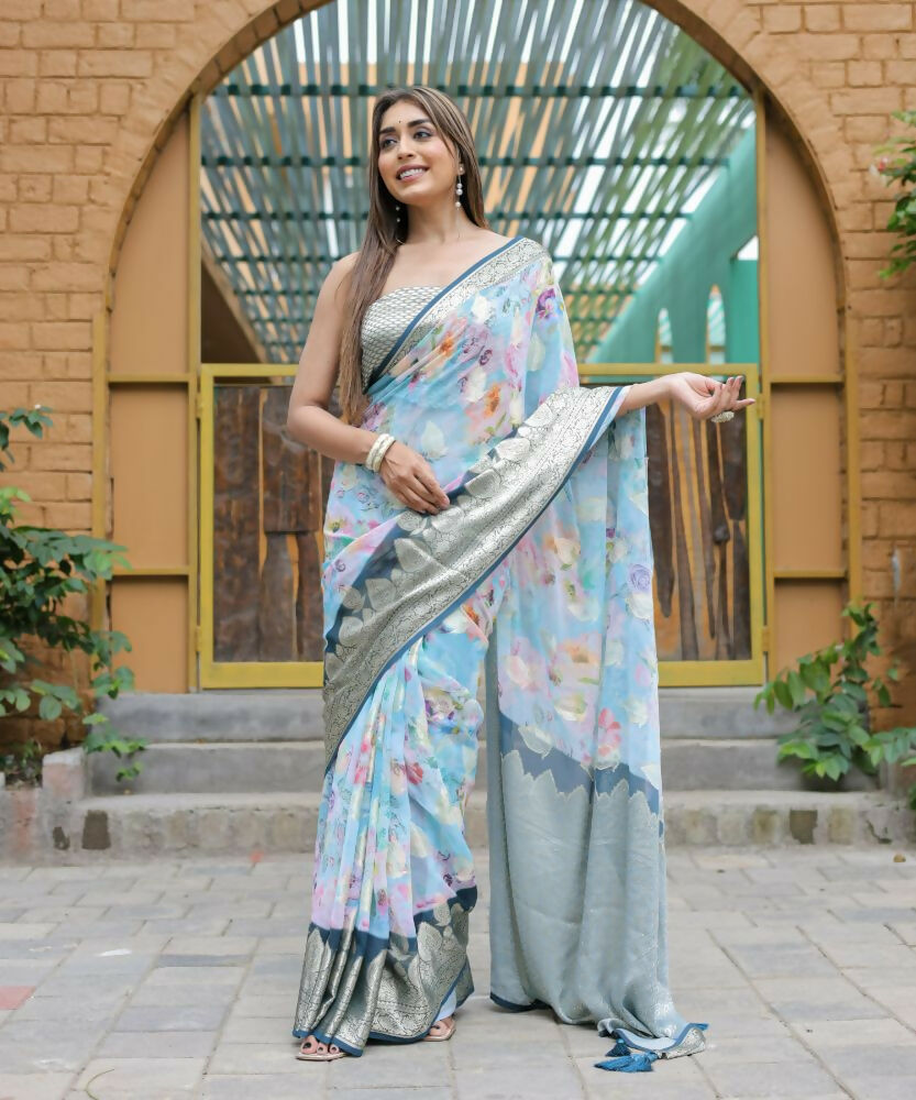 Vamsee Dhruvini Blue Georgette Saree - Swadesiicart