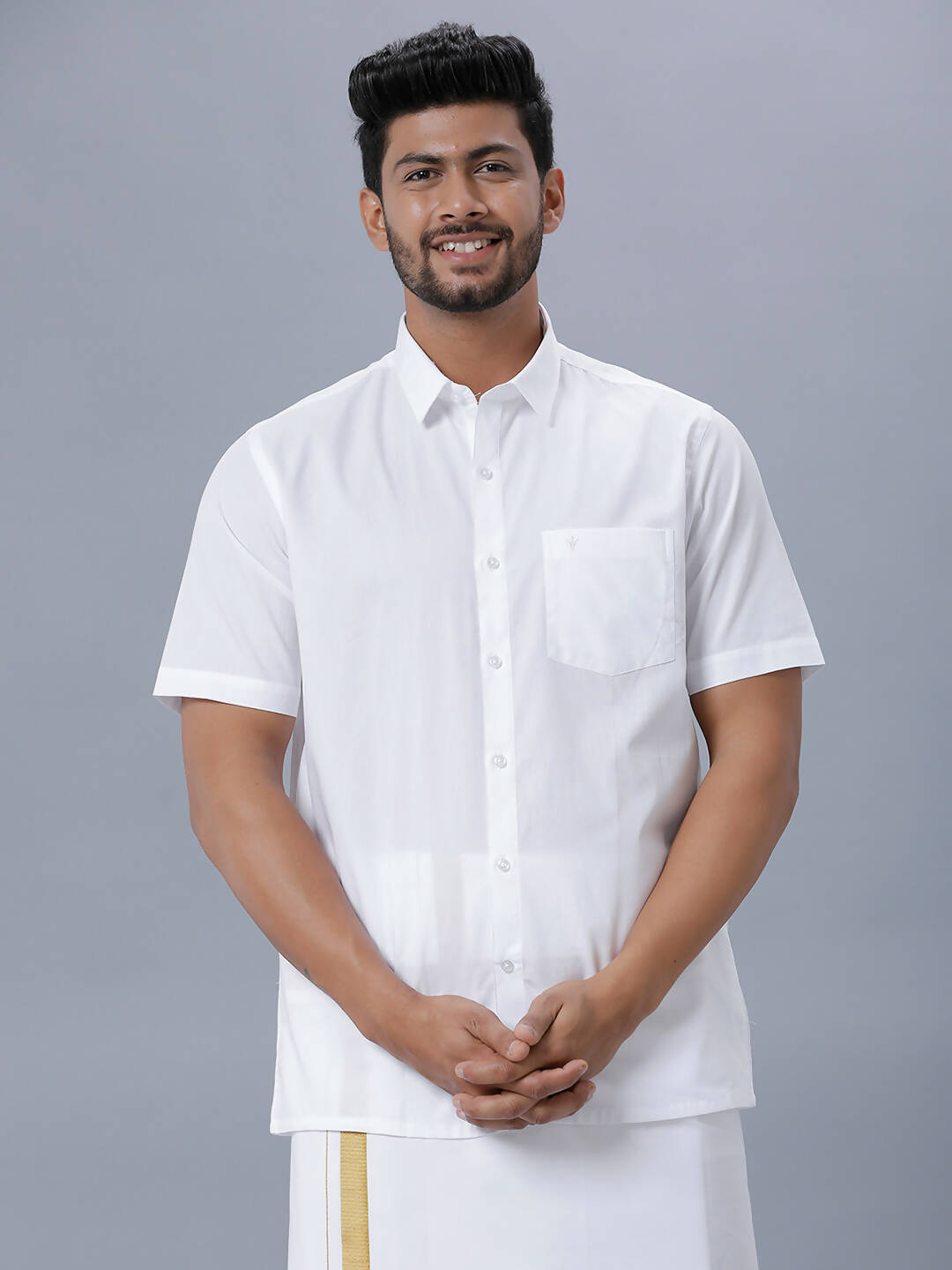 Ramraj Cotton Mens Half Sleeve Formal Poly Cotton White Shirt | Swadesiicart