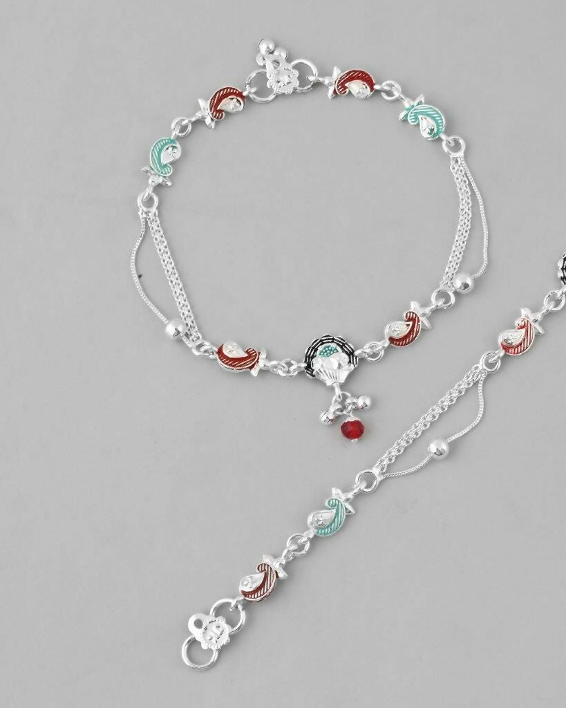 VOJ Set of 2 Traditional Stone Studded Mutli Color Designer Anklet - Swadesiicart