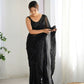 Attractive Looking Georgette Thread, Sequance Embroidery Work Party Wear Saree - Black