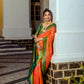 Vishnu Weaves Women's Orange Patola Banarasi Silk Meenakari Zari Woven Saree with Blouse - Swadesiicart
