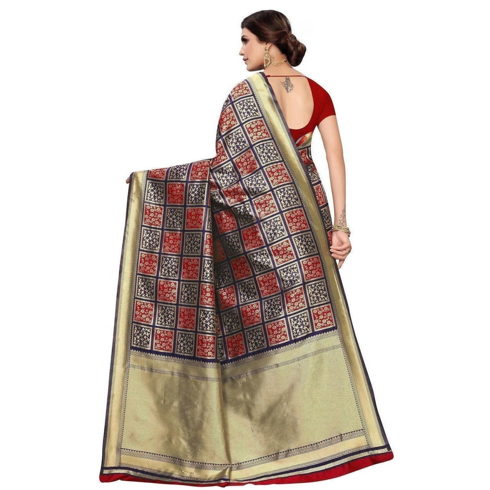 Vamika Banarasi Jaquard Blue Weaving Saree (Banarasi 21) | Swadesiicart