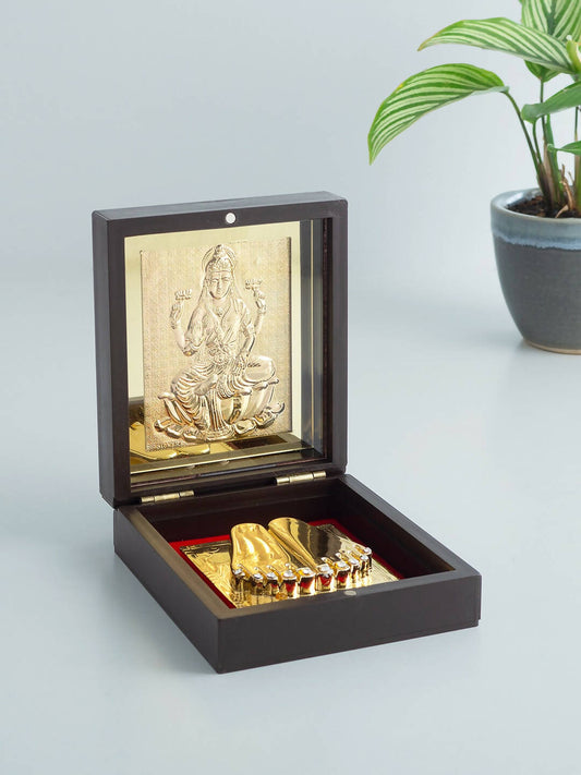 Golden Peacock Brown & 24 Ct Gold Foil Laxmi Ji Pooja Box | Swadesiicart
