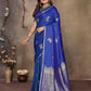 Joban Fashion Blue Floral Motifs Banarasi Silk Sarees | Swadesiicart