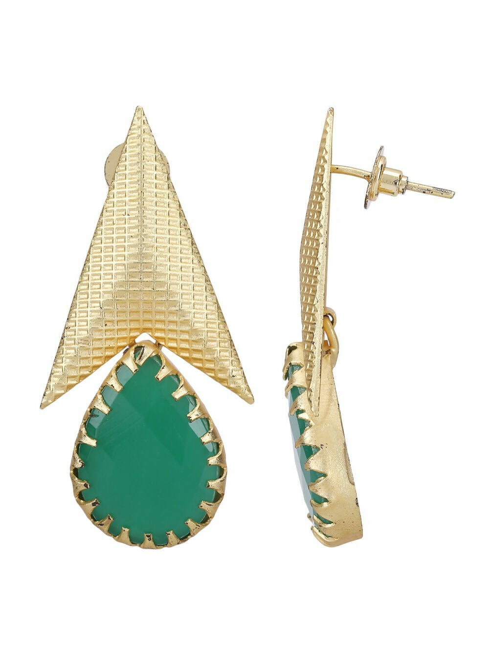Joban Fashion Women Green Stone Matte Gold Earrings | Swadesiicart
