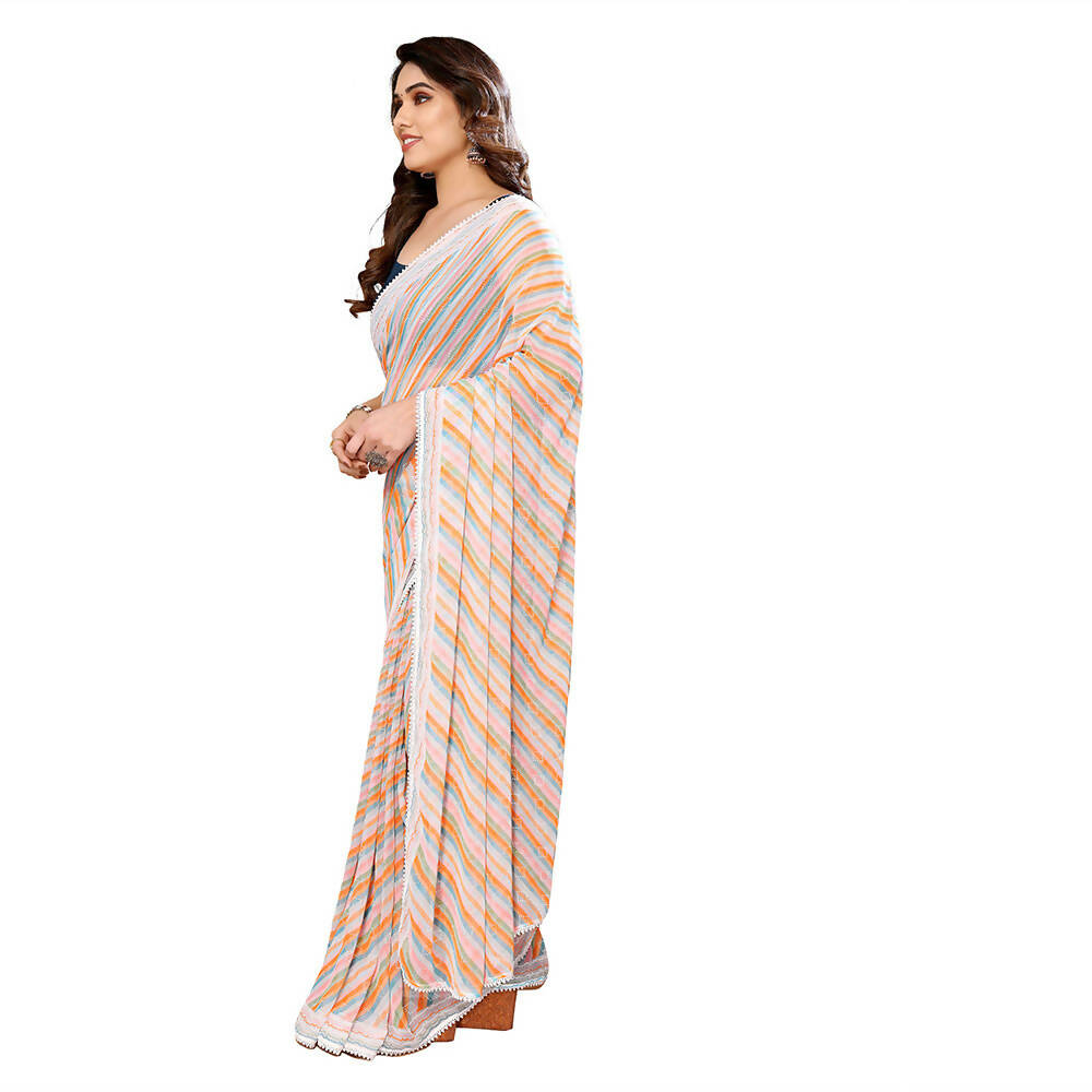 Women's Partywear Designer Orange Georgette Fancy Saree - Satrangi | Swadesiicart