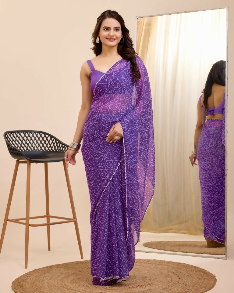 Purple Georgette Designer Printed Ready To Wear Saree - Ibiza | Swadesiicart