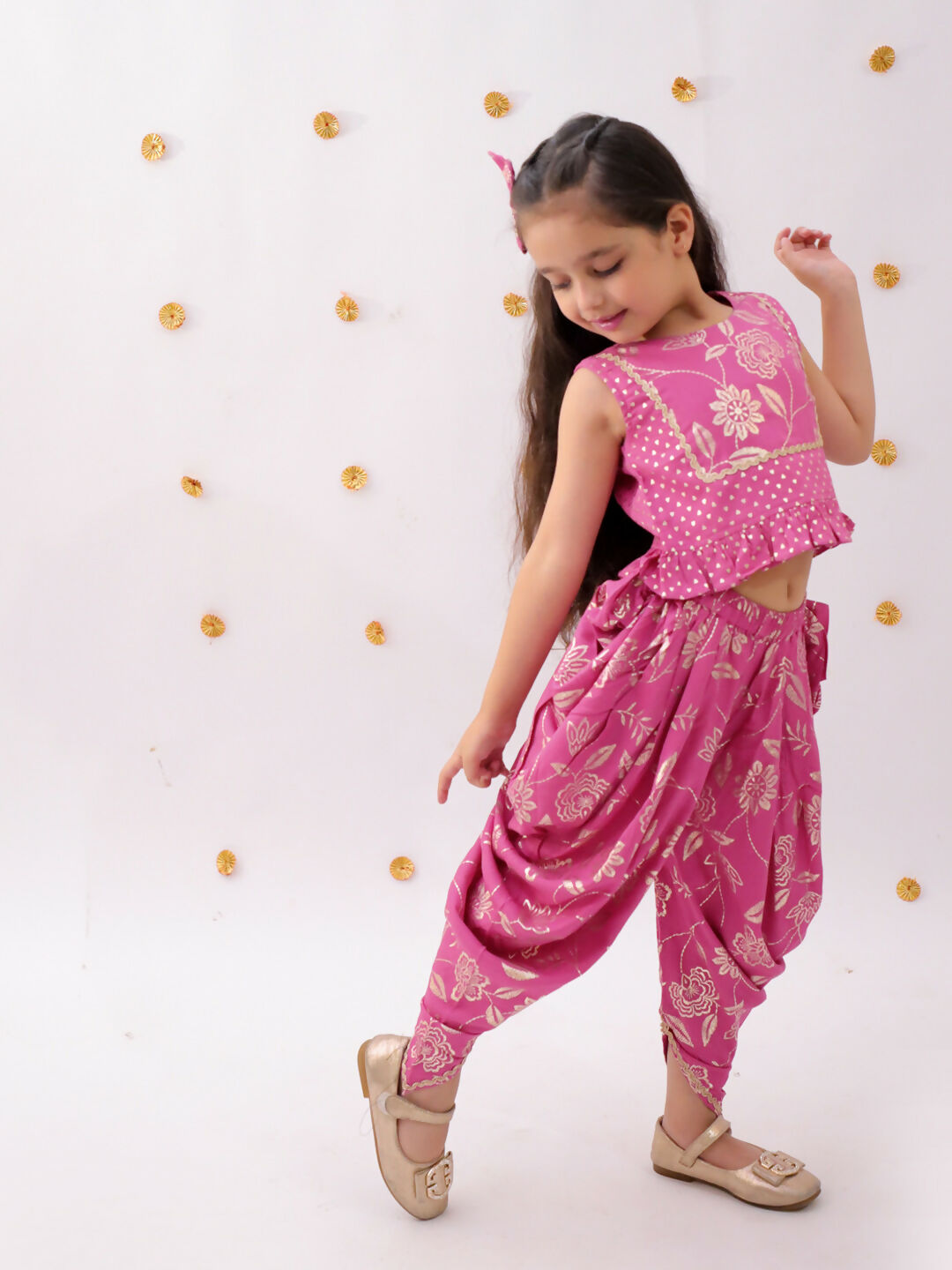 Lil Drama Khilkhilahat Pink Top and Dhoti Set For Girls | Swadesiicart