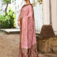 Joban Fashion Nude Pink Crepe Chiffon Pure Handloom Banarasi Silk Saree | Swadesiicart