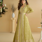 Anaita Mustard Chinon Silk Readymade Anarkali Shrug Gown with Belt & Embroidery Work
