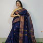Exclusive Collection Beautiful Navy Blue Cotton Silk Woven Handloom Saree With Running Blouse Piece - Swadesiicart
