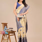 Astita Banarasi Silk Cream & Navy Blue Saree | Swadesiicart