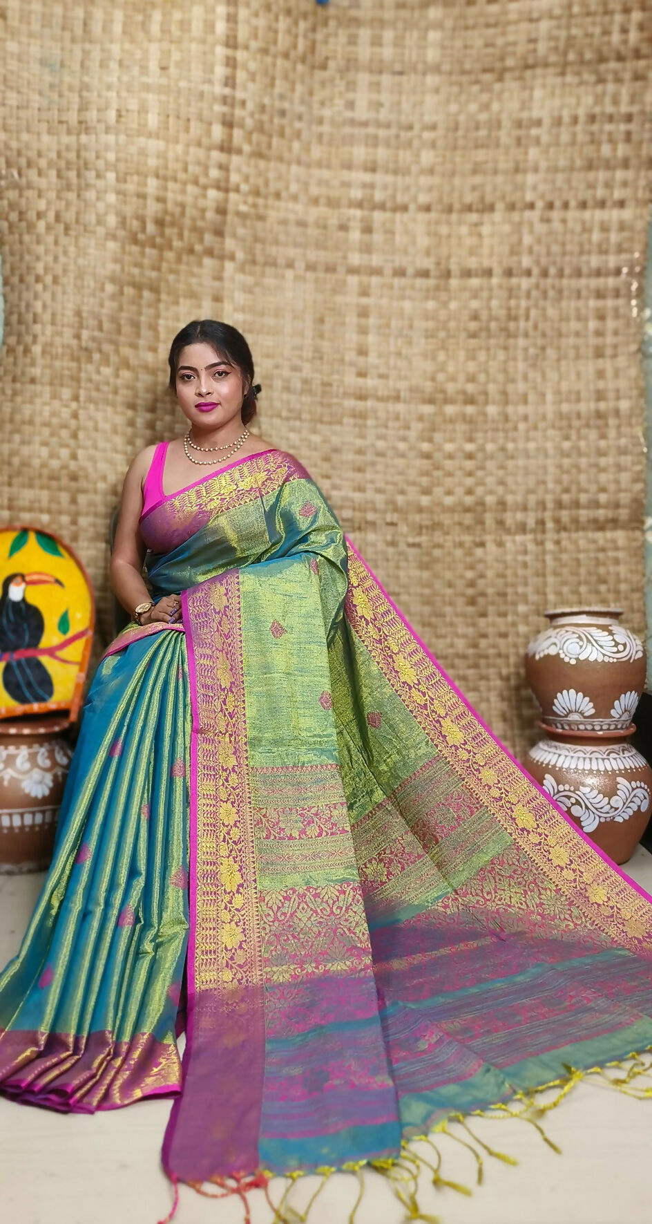Exclusive Collection Sky Pink Beautiful Tissue Benarasi Saree - Swadesiicart