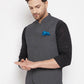 Even Apparels Grey Merino Men's Nehru Jacket-Contrast Lining-Free Pocket Square PW691 | Swadesiicart