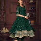 Jyoti Fashion Women's Golden & Bottle Green Georgette Embroidered Anarkali Kurta Pant Set With Dupatta | Swadesiicart