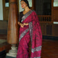 Arfa Fashion House Rani Pink Pure Chanderi Cotton Batik Printed Saree