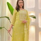 The52 Lemons Women's Beautiful Chikankari Work Chanderi Fabric Straight Kurta Pant and Dupatta Set - Swadesiicart