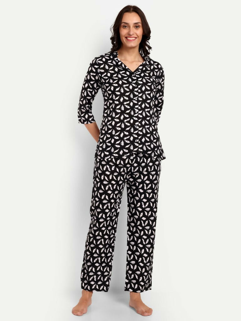 Alvano Beautiful Floral Print Co-ord set for Women's and Girls Rayon (Black) - Swadesiicart