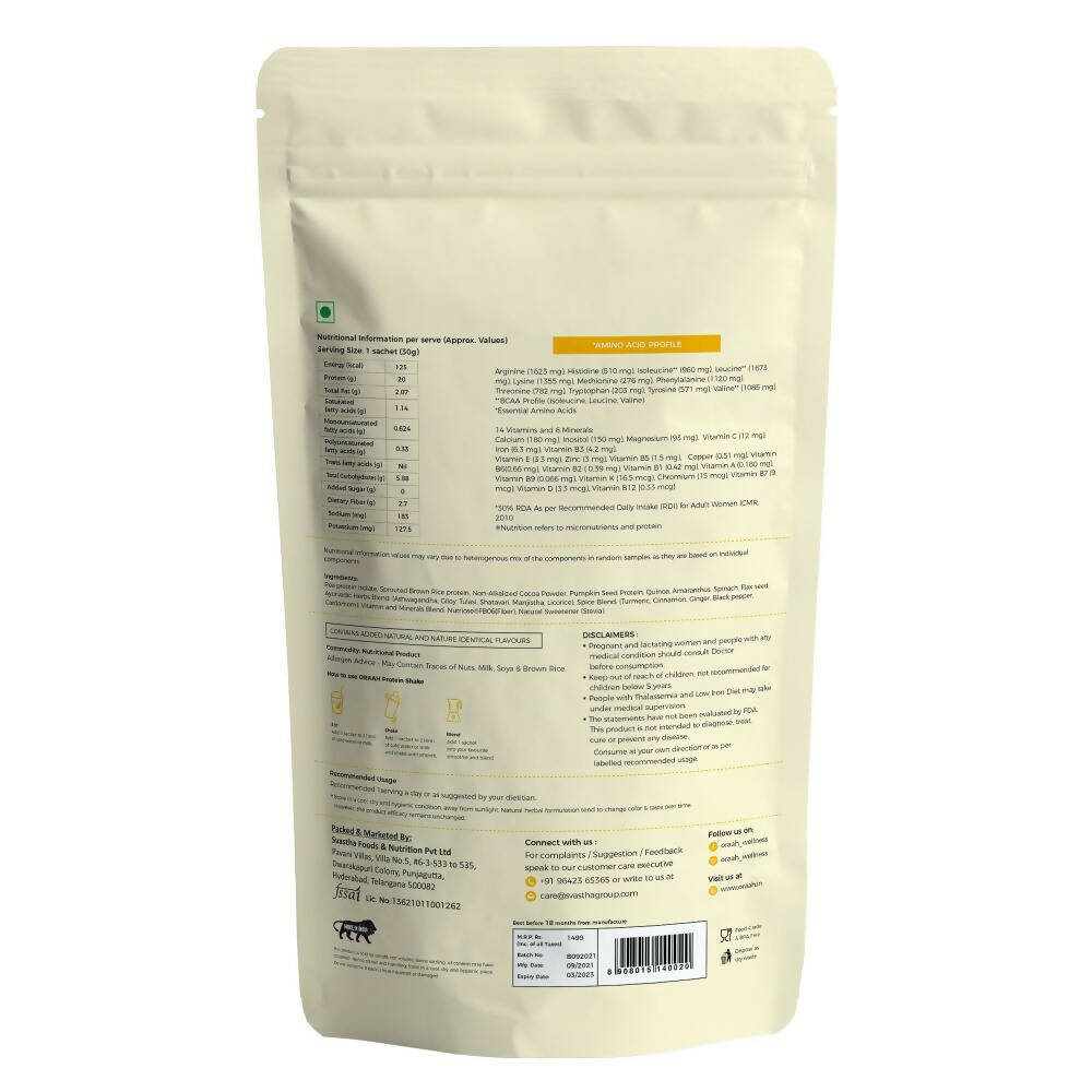 Oraah Plant Based Protein Powder Vanilla Flavor With Shaker | Swadesiicart