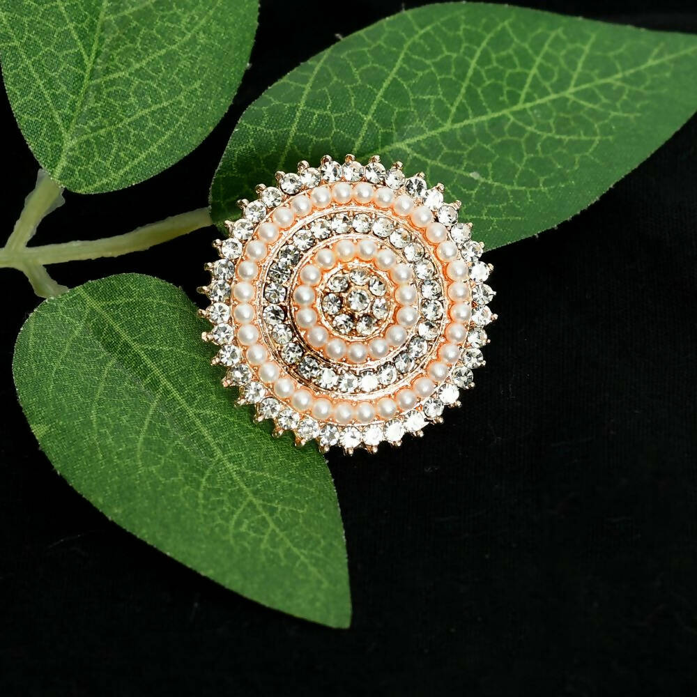 Mominos Fashion Joharkamal Gold-Polished Stone Studded Adjustable Finger Ring - Design 05 - Mominos Fashion