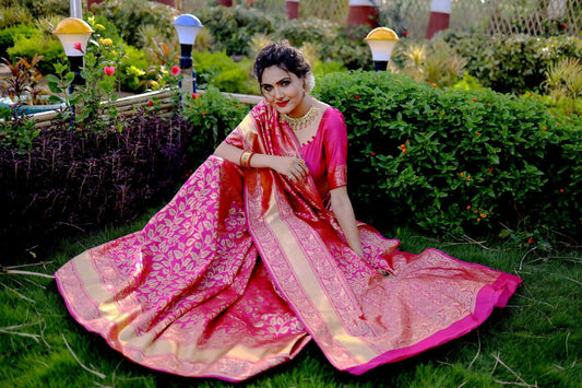 Partywear Designer Pink Banarasi Silk Fancy Saree - Starwalk | Swadesiicart