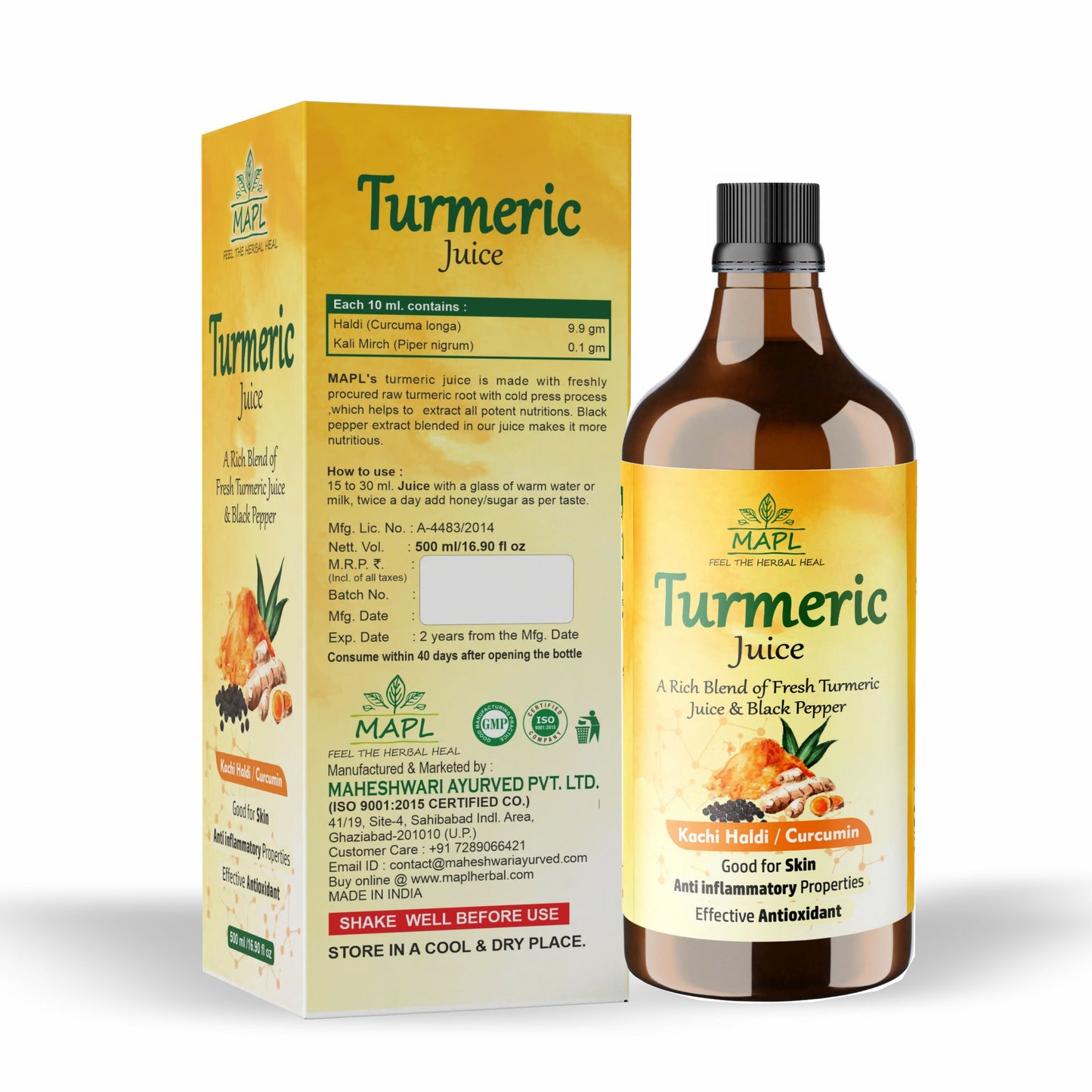 MAPL Cold-Pressed Turmeric & Balck Pepper Juice | Swadesiicart