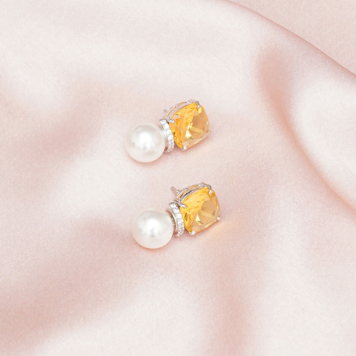 Yellow Pearl Studs- Ruby Raang | Swadesiicart