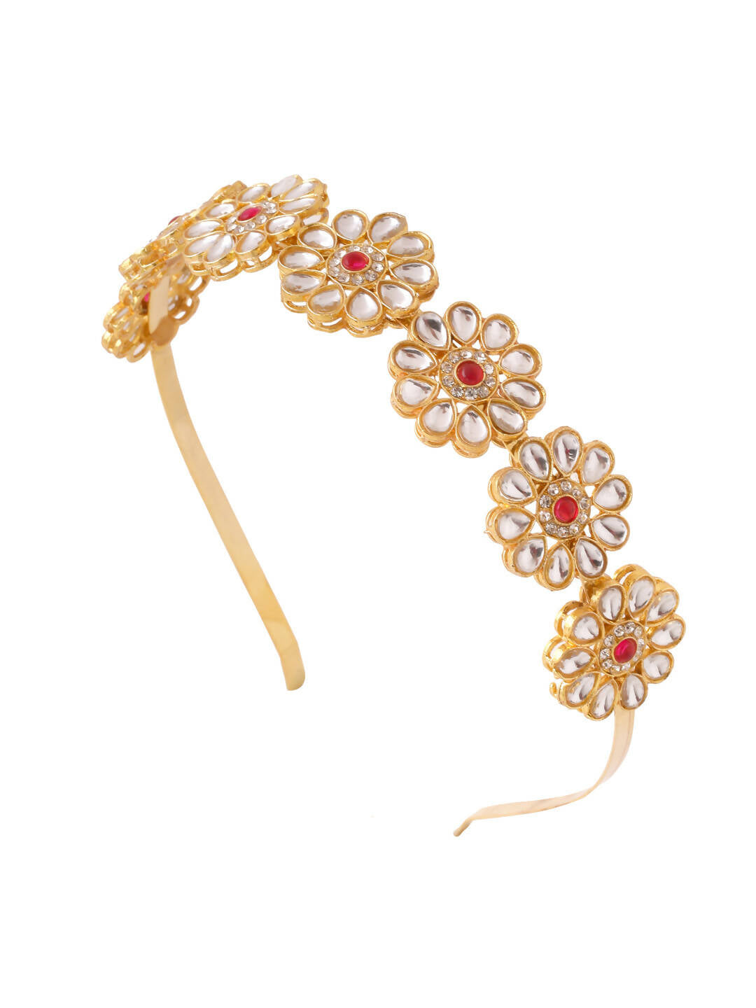 NVR Women's Rajputi Gold-Polished Kundan Matha Patti Hairband | Swadesiicart