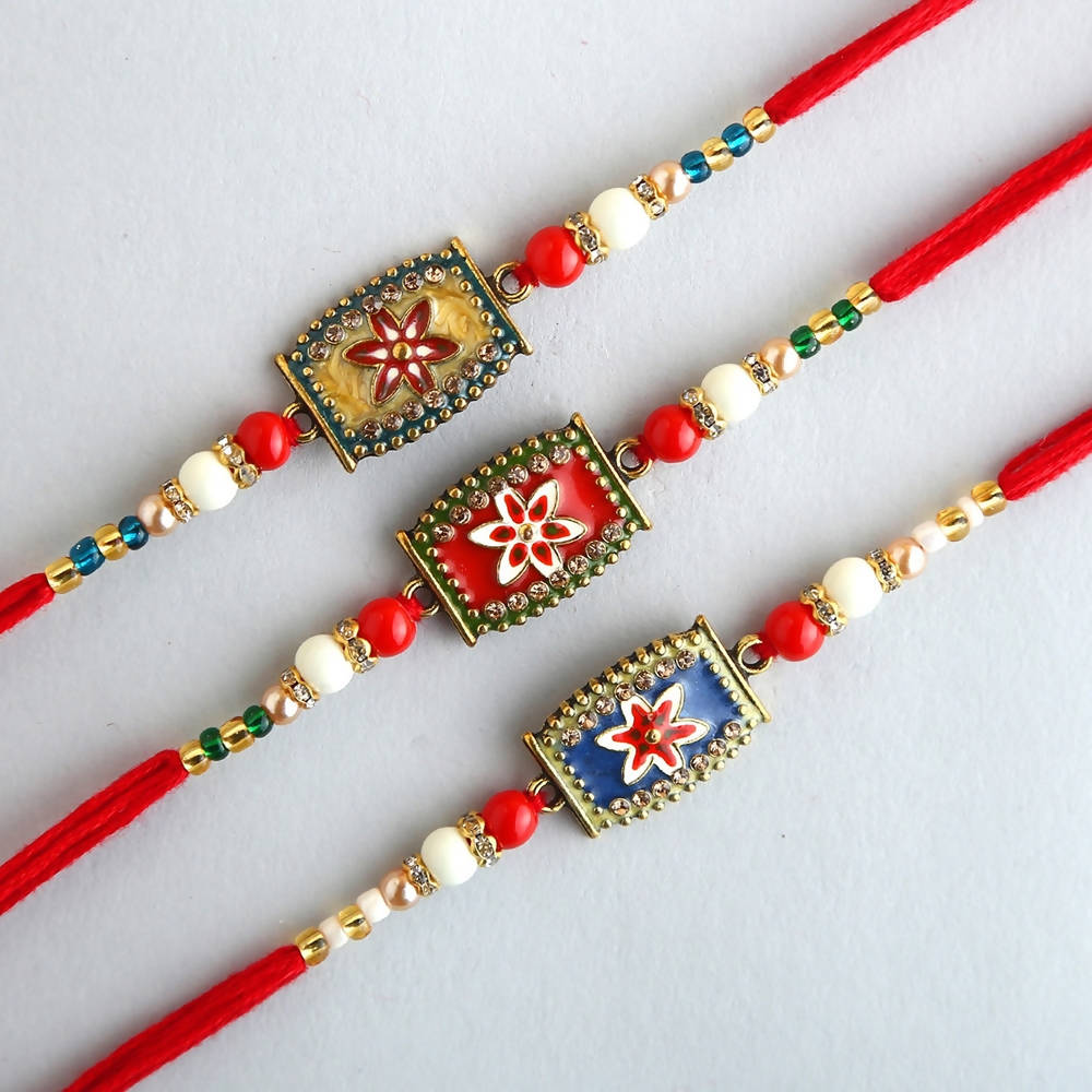 Set of 3 Meenakari Rakhi With Dry Fruits & Gulab Jamun | Swadesiicart