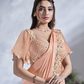 Peach Crepe Satin Silk Designer Ready to wear saree with stithced Blouse - Mohmanthan Aura | Swadesiicart