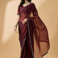 Brown Organza Swaroski Diamond Work Saree with Unstitched Blouse - Radha