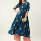FIORRA Women's Blue Poly Crepe Flared Kurta - Swadesiicart